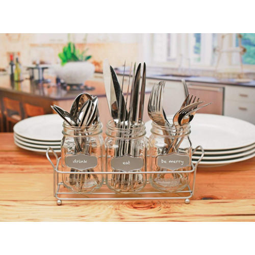 Circleware Trio Grand 4-Piece Cutlery Caddy w/ Mason Jars and Chalk