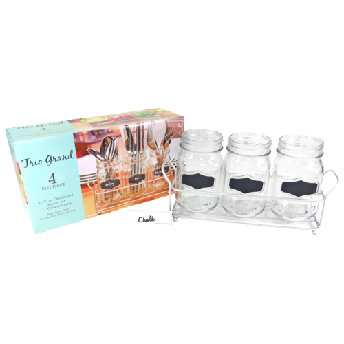 Circleware Trio Grand 4-Piece Cutlery Caddy w/ Mason Jars and Chalk