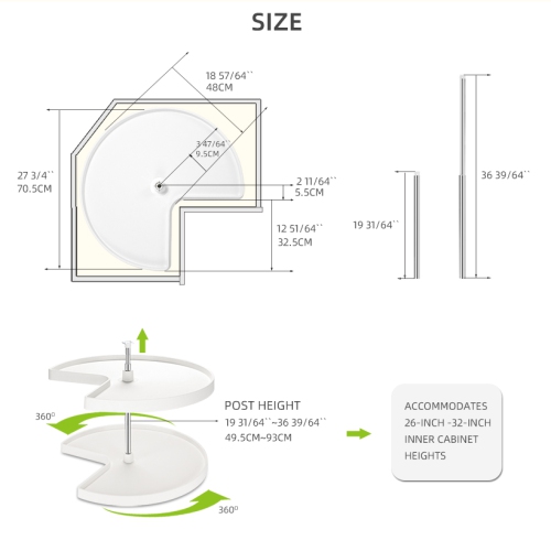 28 po, plateau tournant à 2 niveaux, plateau tournant, plateau tournant, blanc