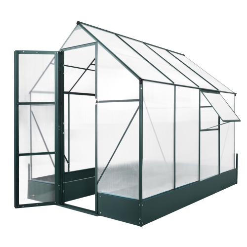 Outsunny 8' x 6' x 7' Polycarbonate Greenhouse with Raised Garden Bed and Temperature Controlled Window, Walk in Outdoor Plant Green House with