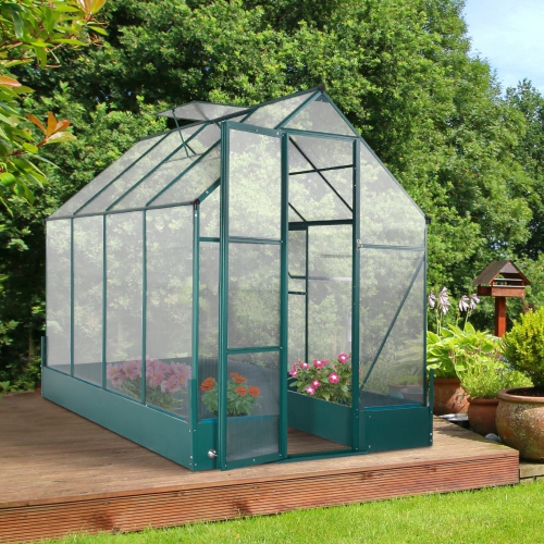 Outsunny 8' x 6' x 7' Polycarbonate Greenhouse with Raised Garden Bed and Temperature Controlled Window, Walk in Outdoor Plant Green House with