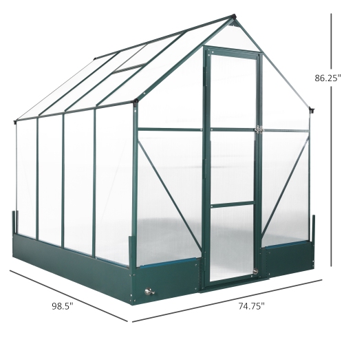 Outsunny 8' x 6' x 7' Polycarbonate Greenhouse with Raised Garden Bed and Temperature Controlled Window, Walk in Outdoor Plant Green House with