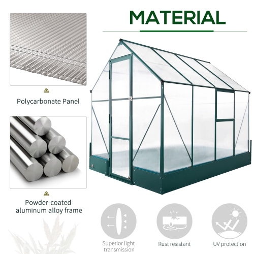 Outsunny 8' x 6' x 7' Polycarbonate Greenhouse with Raised Garden Bed and Temperature Controlled Window, Walk in Outdoor Plant Green House with