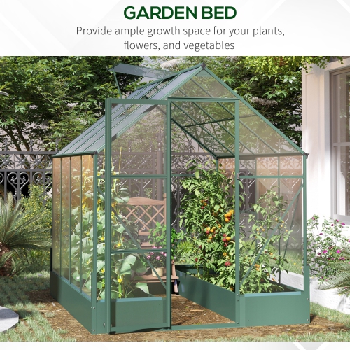 Outsunny 8' x 6' x 7' Polycarbonate Greenhouse with Raised Garden Bed and Temperature Controlled Window, Walk in Outdoor Plant Green House with