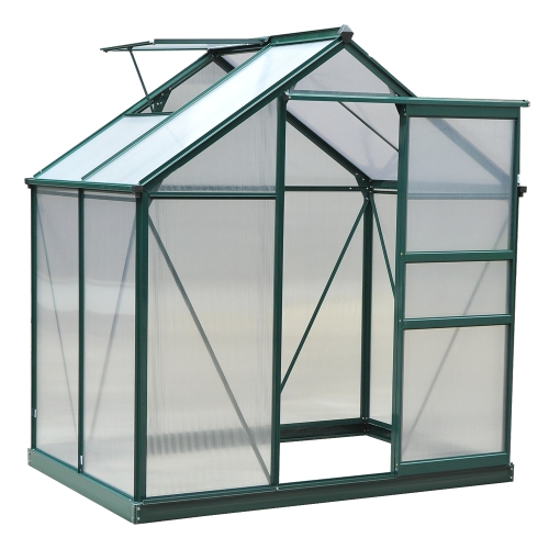 Greenhouse en polycarbonate Outsunny, 6 x 4 x 6,6 pi, ensemble de maison verte, plantes cultivées, cadre en feuille en aluminium galvanisé avec goutt