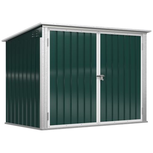 Outsunny 6x3 FT Outdoor Storage Shed, Horizontal Garbage Can Organizer with Double Door and Lid Rubbish Cover, for 2 Trash Cans, Green