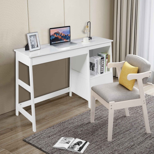 Costway 47.5'' Computer Desk Trestle Desk Writing Study Workstation w/ Shelf & 2 Drawers