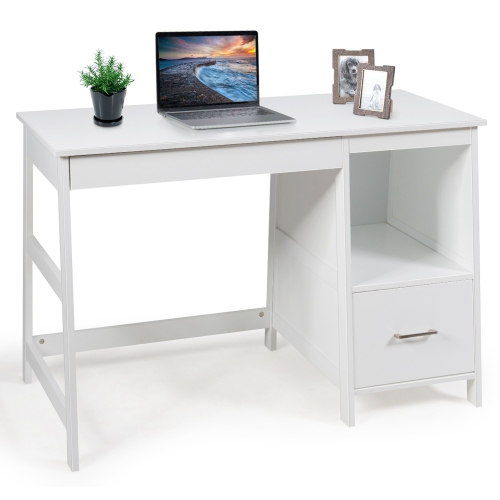 Costway 47.5'' Computer Desk Trestle Desk Writing Study Workstation w/ Shelf & 2 Drawers