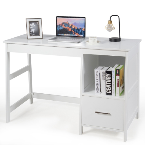 Costway 47.5'' Computer Desk Trestle Desk Writing Study Workstation w/ Shelf & 2 Drawers