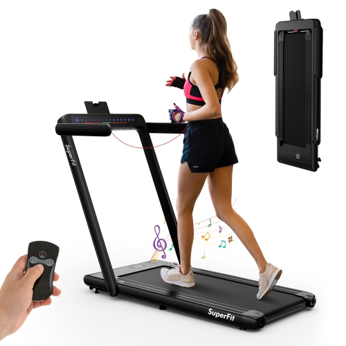 SuperFit 2.25HP 2 in 1 Dual Display Folding Treadmill Jogging Machine W/APP Control Black