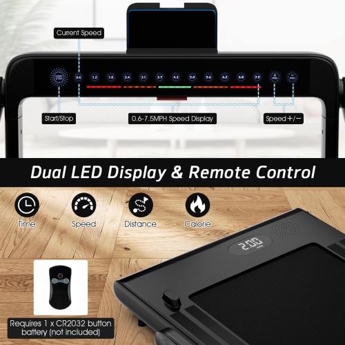 Tapis de course pliable 2 en 1SuperFit – Moteur 2,25 CV – Double écran – Haut-parleur Bluetooth