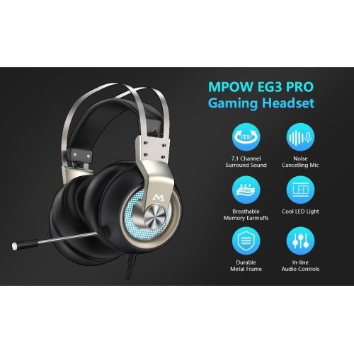 Mpow EG3 Pro Gaming Headset, 3D Bass Surround Sound for PS5 PS4 Xbox Computer Headset with Noise Cancelling Mic - Open Box