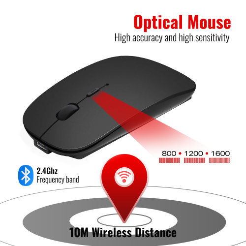 Slim Wireless Mouse for Bluetooth 2.0/3.0/4.0, Up to 1600 DIP, Compatible with Windows, MacOS, Android, iPhone/iPad