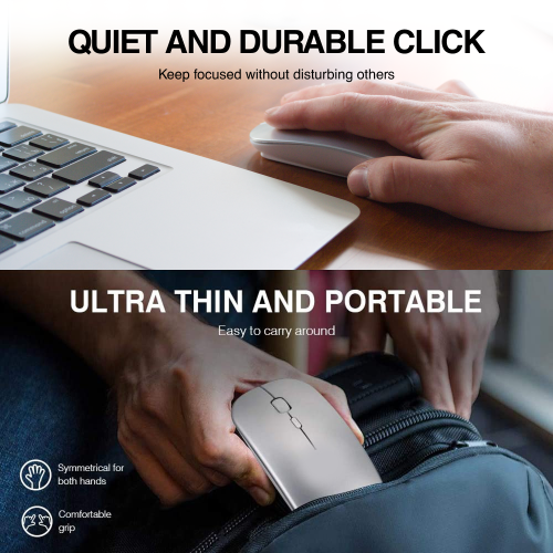 Slim Wireless Mouse for Bluetooth 2.0/3.0/4.0, Up to 1600 DIP, Compatible with Windows, MacOS, Android, iPhone/iPad