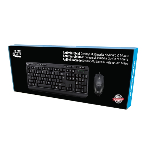 Adesso Antimicrobial Multimedia Desktop Keyboard & Mouse Combo - French -