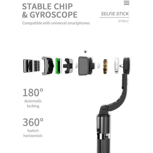 Stabilisateur de cardan pour smartphone L08 avec équilibre automatique à 360 ° et télécommande sans fil Bluetooth intégrée