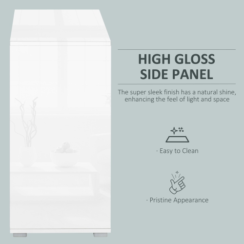 HOMCOM High Gloss Buffet Sideboard with 2 Drawers, 2 Doors and Adjustable Shelves, Kitchen Storage Cabinet with Push Open Design, Grey and White