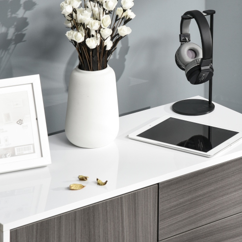 HOMCOM High Gloss Buffet Sideboard with 2 Drawers, 2 Doors and Adjustable Shelves, Kitchen Storage Cabinet with Push Open Design, Grey and White