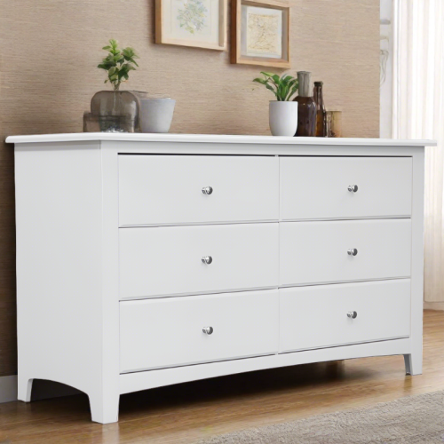 Dresser Solid Wood Six Drawer White