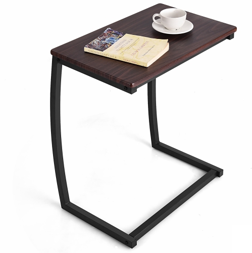 Costway Sofa Side End Table C-shaped Coffee Tray Laptop Snack Stand with Steel Frame