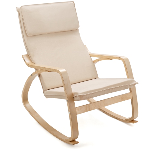Costway Modern Bentwood Rocking Chair Fabric Upholstered Relax Rocker Lounge Chair