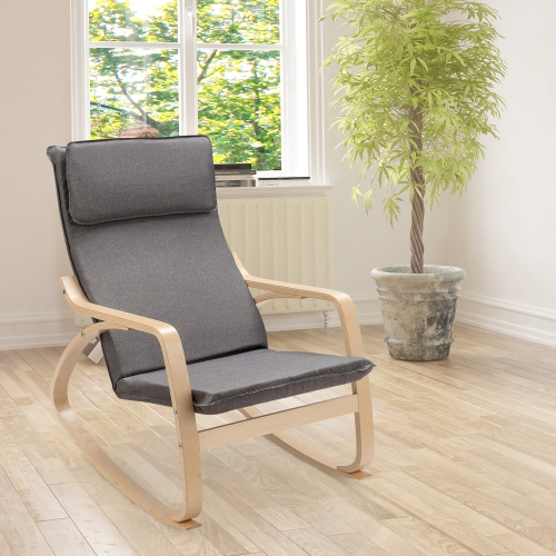 Costway Modern Bentwood Rocking Chair Fabric Upholstered Relax Rocker Lounge Chair