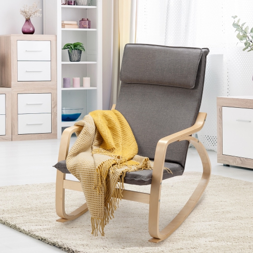 Costway Modern Bentwood Rocking Chair Fabric Upholstered Relax Rocker Lounge Chair