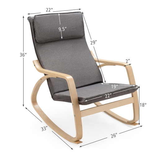 Costway Modern Bentwood Rocking Chair Fabric Upholstered Relax Rocker Lounge Chair
