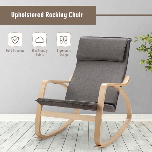 Costway Modern Bentwood Rocking Chair Fabric Upholstered Relax Rocker Lounge Chair