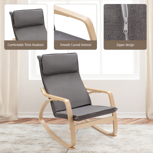Costway Modern Bentwood Rocking Chair Fabric Upholstered Relax Rocker Lounge Chair