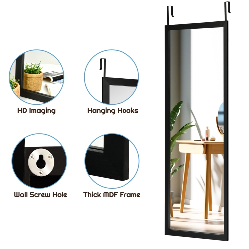 Costway Door Wall Mounted Mirror Full Length Hanging Wood Frame Mirror Decor