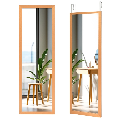 COSTWAY  Door Wall Mounted Mirror Full Length Hanging Wood Frame Mirror Decor