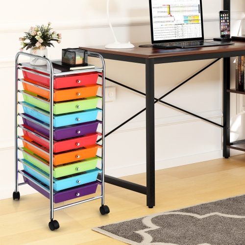 Costway – Organisateur d’école de bureau à 10 tiroirs et chariot de rangement sur roulettes, multicolore