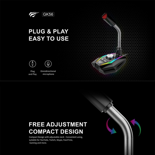 HAVIT Omnidirectional Adjustable USB Microphone for Computer With RGB lights for Gaming Chatting