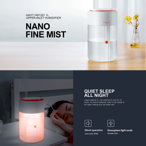 Havit 1.0L Upper-Inlet Mist Humidifier build-in aromatherapy box and light mode