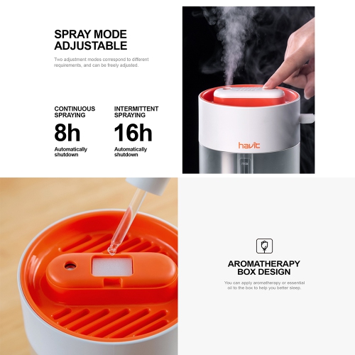 Havit 1.0L Upper-Inlet Mist Humidifier build-in aromatherapy box and light mode