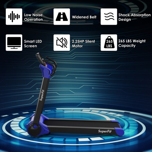SuperFit Compact Folding 2.25HP Electric Treadmill Running Machine w/ LED Display & Bluetooth Speakers - Blue/Black