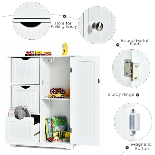Costway Bathroom Floor Cabinet Side Storage Cabinet with 3 Drawers and 1 Cupboard