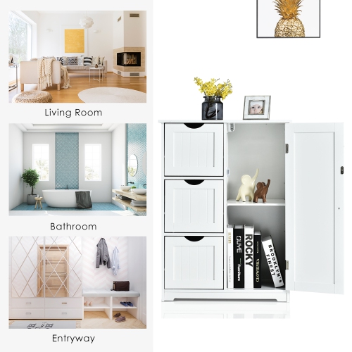Costway Bathroom Floor Cabinet Side Storage Cabinet with 3 Drawers and 1 Cupboard