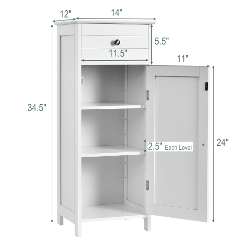Costway Bathroom Floor Cabinet Wooden Storage Organizer Free-Standing w/ Drawer & Shelf