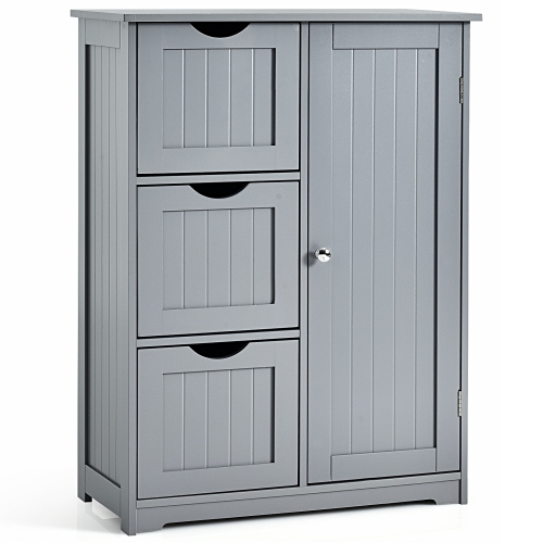 Costway Bathroom Floor Cabinet Side Storage Cabinet with 3 Drawers and 1 Cupboard