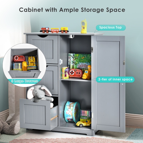 Costway Bathroom Floor Cabinet Side Storage Cabinet with 3 Drawers and 1 Cupboard