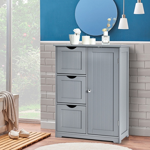 Costway Bathroom Floor Cabinet Side Storage Cabinet with 3 Drawers and 1 Cupboard