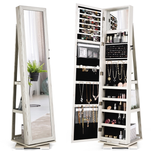 Image 1 de 10.. Costway 360degree Rotatable Jewelry Cabinet 2-in-1 Lockable Mirrored Organizer