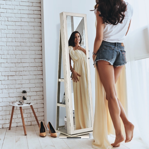 Costway 360degree Rotatable Jewelry Cabinet 2-in-1 Lockable Mirrored Organizer