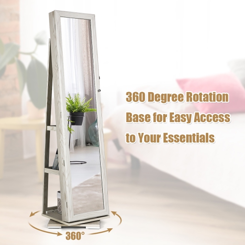 Costway 360degree Rotatable Jewelry Cabinet 2-in-1 Lockable Mirrored Organizer
