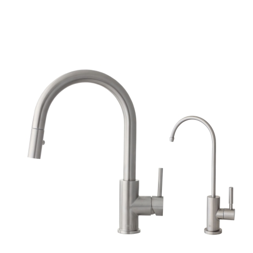 STYLISH  Pull Down Kitchen Faucet + Cold Water Tap - Stainless Steel Finish