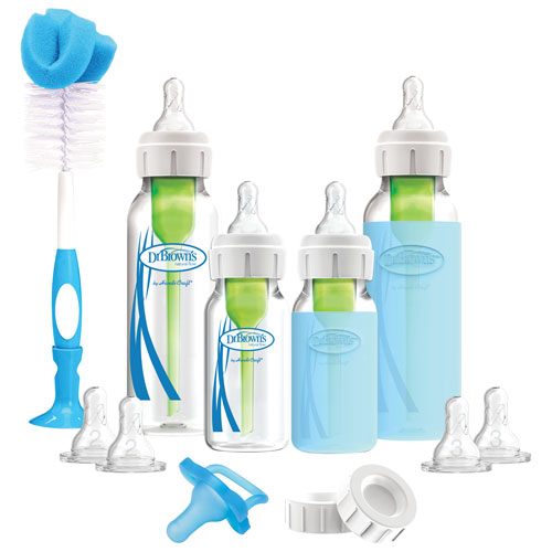 Dr. Brown's Options+ 4 oz./8 oz. Narrow Glass Baby Bottle Starter Set - 4 Pack - Blue