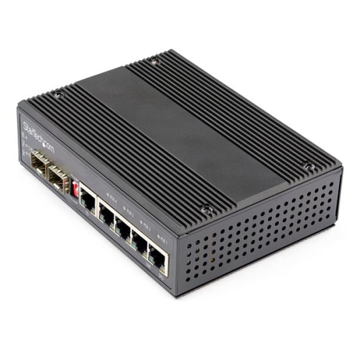 StarTech Industrial 5 Port Gigabit Ethernet Switch w/4 PoE RJ45 +2 SFP Slots 30W 802.3at PoE+ 12-48VDC 10/100/1000 Mbps -40C to 75C