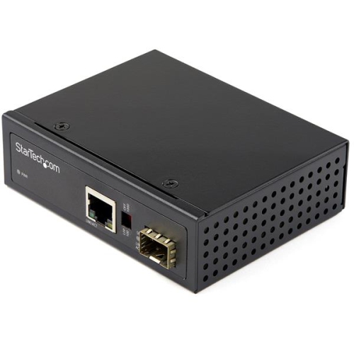 StarTech Industrial Fiber to Ethernet Media Converter - 1Gbps SFP to RJ45/CAT6 - SM/MM Fiber to Copper Gigabit Network IP-30 12V Input